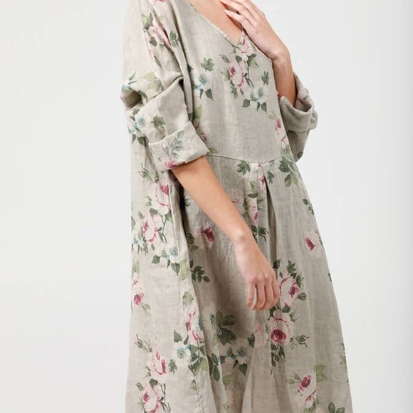 Linen, Lace & Roses... Italian Boutique Dresses & Skirts - Italian Pure Linen Floral Dress.